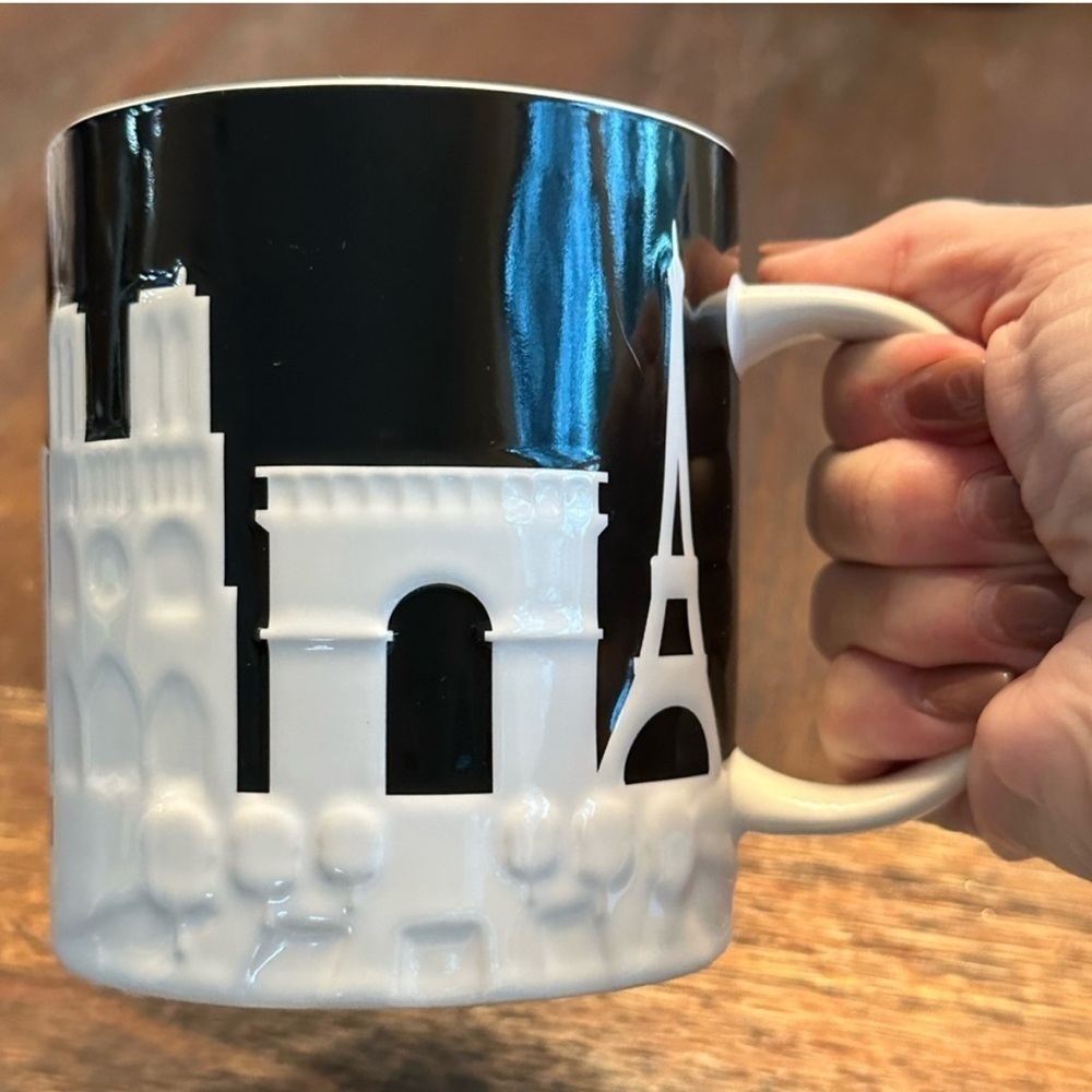 Starbucks Black and White Coffee Mug with Parisian Landmark Design